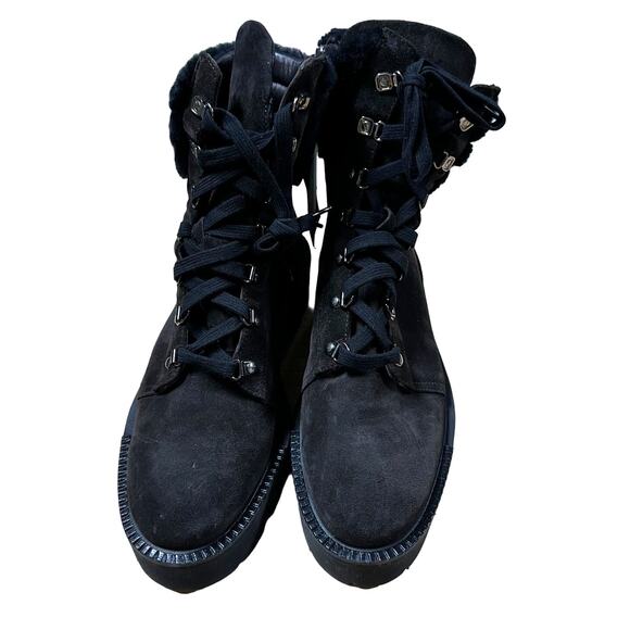 Aquatalia NWT Alyssa Suede Shearling Lace Up Combat Style Boots Black Size 12M - Picture 6 of 11
